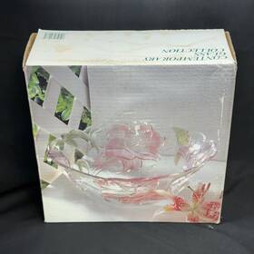 Lilium A32266z Vtg Pastel Flower Glass Serving Bowl 10 In Contemporary Floral Decor