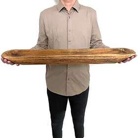 Linsuo 939809308076 Wooden Dough Bowl Decor Vintage Hand Carved Home For Dining Ta