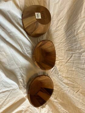 Lipper International 026914117306 Acacia Wood Wave Small Salad Bowls Thailand X4