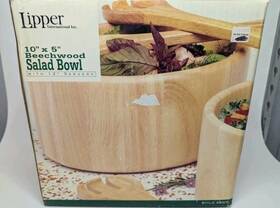 Lipper International Inc. 026914340308 10 Inch X 5 Beechwood Salad Bowl With 12 Serving Fork And Spoon Set Style 340/3