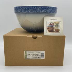 30519 Longaberger Pottery Bowl 11 Inch American Craft Mixing Nesting Blue Cornflower