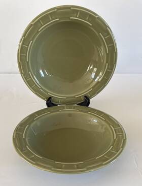 Longaberger 3178360 Set Of 2 Pottery Woven Traditions 9 Inch Pasta Bowls Sage Green