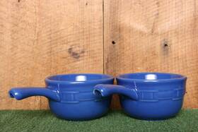 3180030 Longaberger Lot Of 2 Woven Traditions Cornflower Blue 16 Oz. Handled Chili Bowls