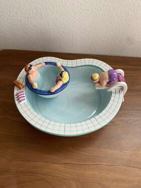 Lotus 702170380073 1995 Chip And Dip Bowl Swimming Pool Party Hot Tub Vintage Ceramic Set