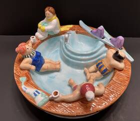 B-379-1720 Lotus Ceramic Chip And Dip Bowl 12 Inch Apres Ski Lodge Hot Tub Design Vintage 1995