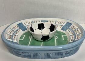 Bv-124-ybg Lotus Chip And Dip Soccer Ceramic Serving Set Tray Bowl Sports American Football 13 Inch