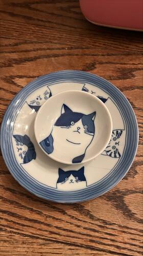 Love Japan 595121012156 From Cat Ceramic Small Plate And Soy Sauce Bowl Concerned Kitten Shichita
