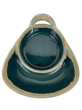 C132 Ltd Commodities Green Stoneware Drip Glaze Soup Cracker Bowl Chip Dip Dish