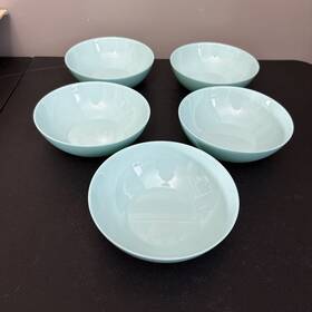 P2615 Luminarc Lot 5 Diwali Turquoise Soup Bowls Tempered Glass