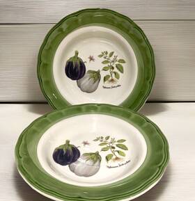 24sb M&t Distributors Vtg Dinnerware Soup Pasta Bowl Eggplant Design 9 Inch Set Of 2