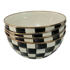 6997tw13365 Mackenzie-childs Courtly Check Small Enamel Everyday Bowls 7.75 Inch Set Of 4