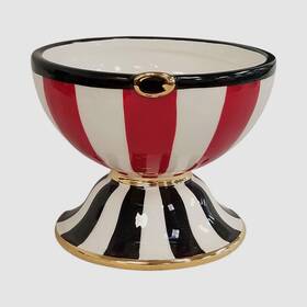 Mackenzie-childs 840115647550 Black Red Stripe Nostalgia Ceramic Dish Bowl