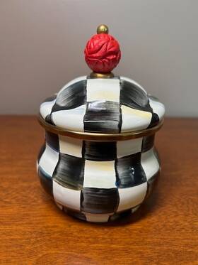 Mackenzie-childs 846823021958 Courtly Check Enamelware Sugar Bowl W Lid Black White