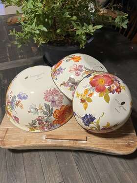 Mackenzie-childs 89400-90-kit Flower Market White Set Of 3 Mixing Bowls