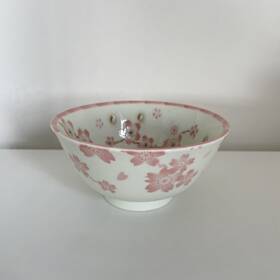 140-507 Made In Japan Japanese Rice Soup Bowl 5.25 Inch D Porcelain Pink Hana Kotoba Flower