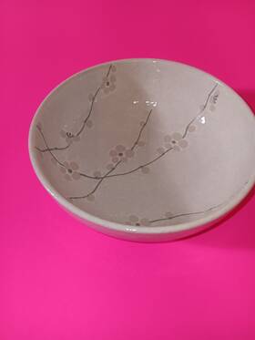 Made In Japan 844815034337 Japanese Ramen Noodle Udon Bowl 7 Inch Ceramic Grey White Ume Cherry Blossom