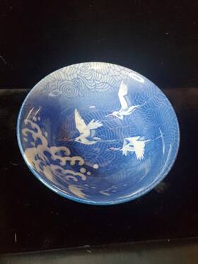 Dx456 Made In Japan Japanese Ramen Noodle Rice Bowl 7.5 Inch D Porcelain Cranes Wave