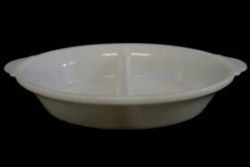 J-239 Maid Of Honor Vintage White Glass Divided Serving Dish Bowl 12 Inch Oval
