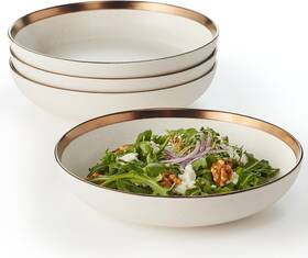 01248r Maison Neuve Pasta Bowls - Dish Set Of 4 Ceramic Salad Plates For Kitchen 36oz Modern Ha