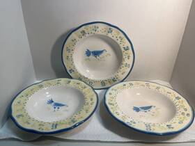 3-martha Martha Stewart 9 Inch Blue Rooster Scalloped Rim Soup Bowl - 3482