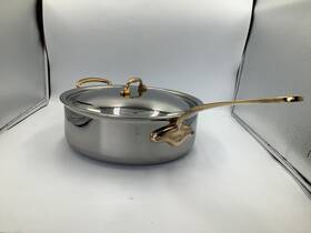 351129 Mauviel Mftcook B Saute Pan With Lid Brass Handle 6.2-qt