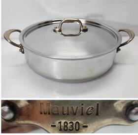 353029 Mauviel Mftcook B 5-ply Rondeau With Curved Lid Brass Handles 3.2- Quart Made France