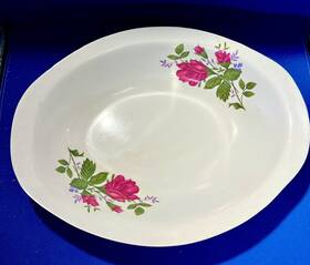 2712 Melamine Wear White Serving Bowl W Elegant Pink Rose Design 12 Inch Oval Durable