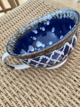 117504.01 Meritage Otis 6 Piece 27 Oz Stoneware Soup Bowl W Handle Set In Turquoise