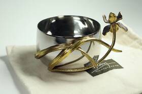 111203 Michael Aram Black Iris Stainless Steel And Brass Nut Dish Bowl
