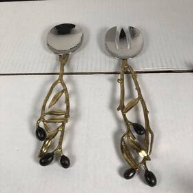 112482 Michael Aram Olive Branch Serving Set Utensils Spoon And Fork