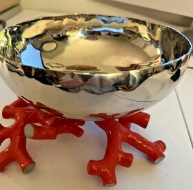 175396 Michael Aram Ocean Coral Red Silver Reef Stainless Steel Bowl Large Marked