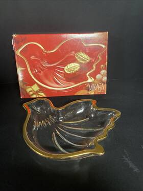 Mikasa 020911648931 Vintage Golden Dove Sweet Dish Glass Candy Nut Trinket Bowl Boxed Japan