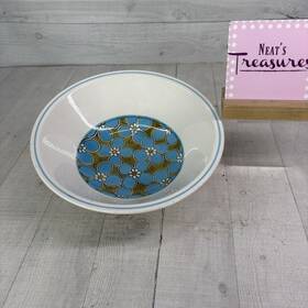 3188 Mikasa 1970s Blue Bell Cera Stone White Flowers Ironstone 9 Inch Serving Bowl