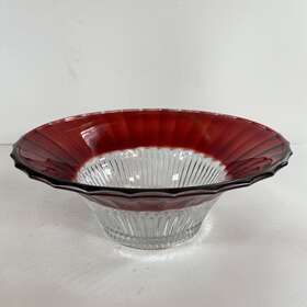 5104615 Mikasa Red Clear Scalloped Glass Serving Display Bowl Bella Court Ruby 9.5 Inch X3.5