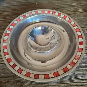 Mikasa 641265446372 14 Inch Chip And Dip Bowl Aluminum Platter Red White Snacks Carnival Holiday