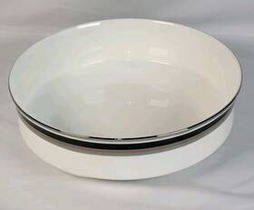 A4102 Mikasa Noir 9 Inch Serving Vegetable Bowl Bone China Black Silver Tan White