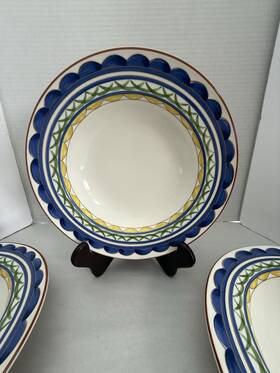 Mikasa Caa81 Intaglio Line Inch Algarve Pattern Rimmed Soup Bowls-rare-set Of 4