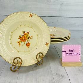 D1092 Mikasa Marseilles Floral Center Weave Rimorange Pasta Soup Bowls Set Of 5