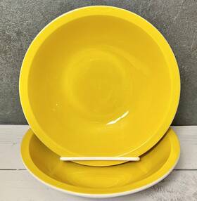 D1350 Mikasa Vintage Cera Stone Daybreak Yellow Bowls Set Of 2 Soup Cereal