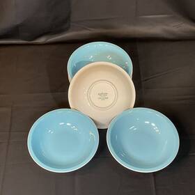 D1500 Mikasa 7 Vintage Ceramic-stone Blue And White Cereal Bowls 1/4 Inch Japan