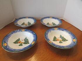 Dd012 Mikasa Inch Sleigh Bells Country Classics 4 Rim Fruit/dessert Bowls- 7 1/2
