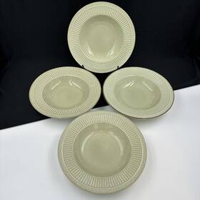 Dd104 Mikasa Stone Manor Mystic Green Set Of 4 Rimmed Soup Bowls Stoneware