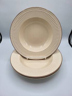 Dd105 Mikasa Lot Of 3 Stone Manor Sand Dune Rim Soup Bowls 9 3/8 Inch
