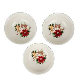 Dd912 Mikasa 3 Italian Holiday Cereal Soup Bowls 7 Inch Rare Poinsettia Horn Ribbons