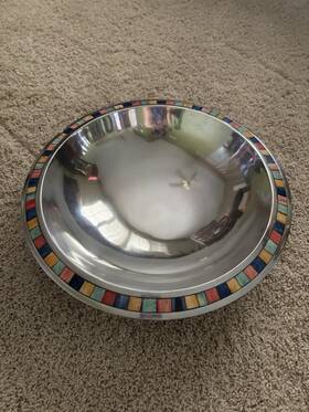 Mikasa Dpk01-739 Carnival 15in Deep Metal Bowl Shiny Geometric Silver/multicolor
