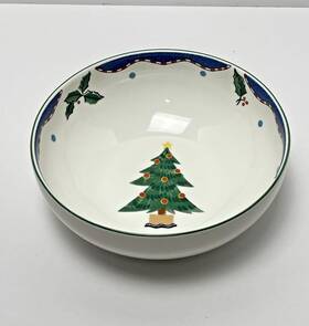 Dw108 Mikasa Christmas Glow Soup Cereal Bowl Tree With Blue Rim Euc