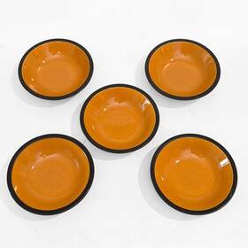E1258 Mikasa Terra Stone Paprika Cereal Bowls Set Of 5 Orange Black Japan 7.5 Inch