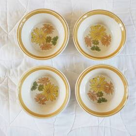 F5801 Mikasa Vtg Stone Manor Invitation 4 Bowls Floral Pattern Japan Mcm Daisy