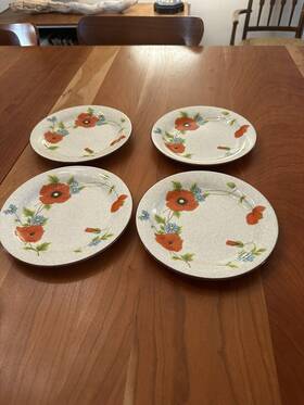 Fd-802 Mikasa Poppy Parade Stoneware Salad Plates Set Of Four Vtg Japan 70s