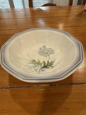 Fr-501 Mikasa Vtg Country Place Blue Star White Ceramic Floral Dinnerware Bowl